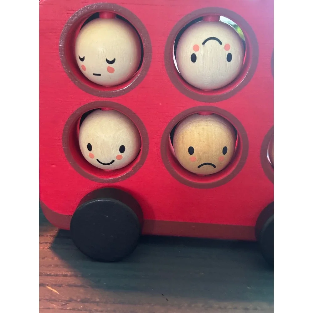 Tender Leaf Toys Wooden London Bus Emotions Spinning Faces Montessori Toy Red